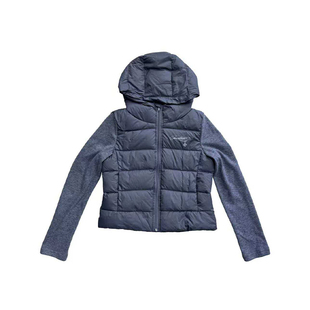 F383 美式复古连帽白鸭绒拼接长袖羽绒服女冬季轻薄保暖百搭外套