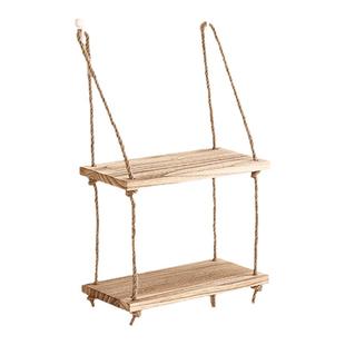 墙上置物架免打孔麻绳实木书架一字隔板多层板客厅壁挂装饰架花架