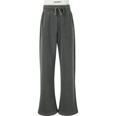 【38开门红】HALFBOY女士仿旧刺绣丝缎边饰棉质平纹布运动裤