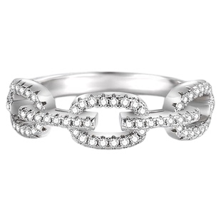 镀18K金小众设计环环相扣钻石链条戒指女精镶高碳钻戒ins风食指戒