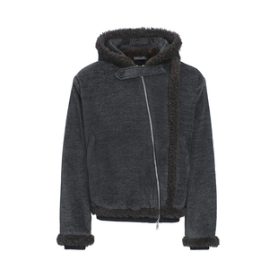 TZ killer Plush Coat 连帽毛绒棉服 肌理面料 斜拉链廓形外套冬