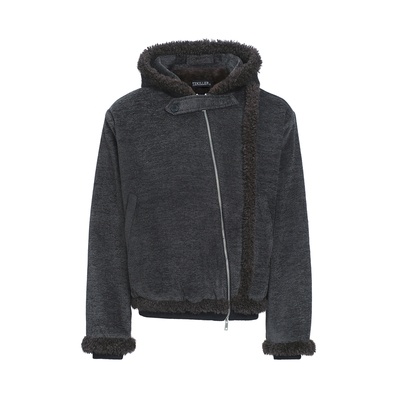 TZ killer Plush Coat 连帽毛绒棉服 肌理面料 斜拉链廓形外套冬