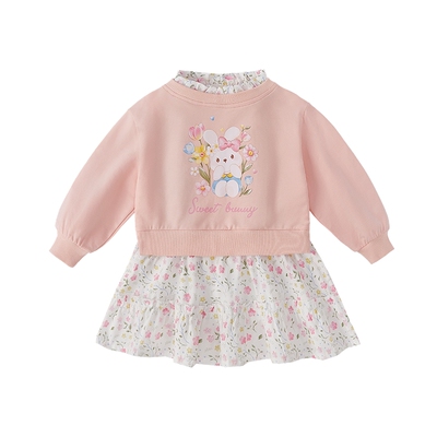 [7A抗菌]女童连衣裙2025新款秋宝宝碎花卫衣裙女小童秋装儿童裙子