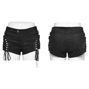 机车朋克牛仔超短裤微喇裤女辣妹低腰裤黑色性感紧身个性绑带热裤