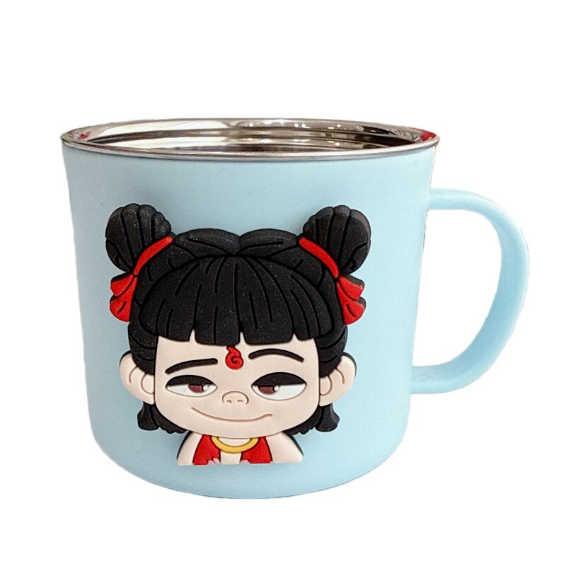 有手柄漱口杯儿童牙缸婴幼儿专用洗漱杯304不锈钢刷牙杯卡通可爱