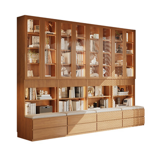 ENF级全实木卡座式书架带玻璃门落地客厅整墙书柜储物柜置物柜