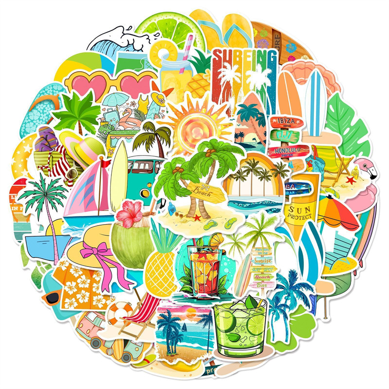 50张夏日海滩度假装饰防水贴纸