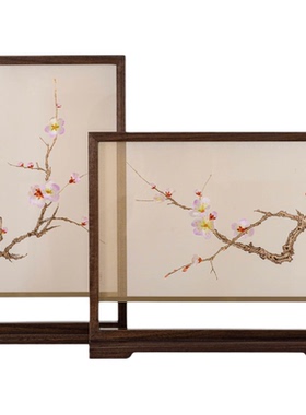 苏刺绣梅花五福临门摆件桌面台屏