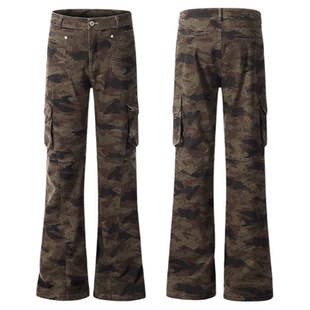 布老哥Blog美式复古修身微弹迷彩工装裤合身微喇显瘦长裤子K749