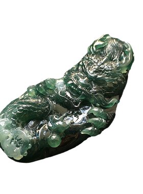 翡翠冰种老蓝水精雕龙牌吊坠
