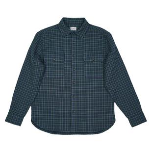 小溪自制美式咔叽复古法兰绒格子磨毛长袖衬衫男秋冬宽松纯棉衬衣