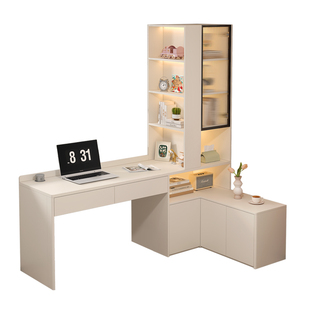 卧室墙角转角书桌书架一体桌转角书架书桌组合拐角L型书桌柜9FL45