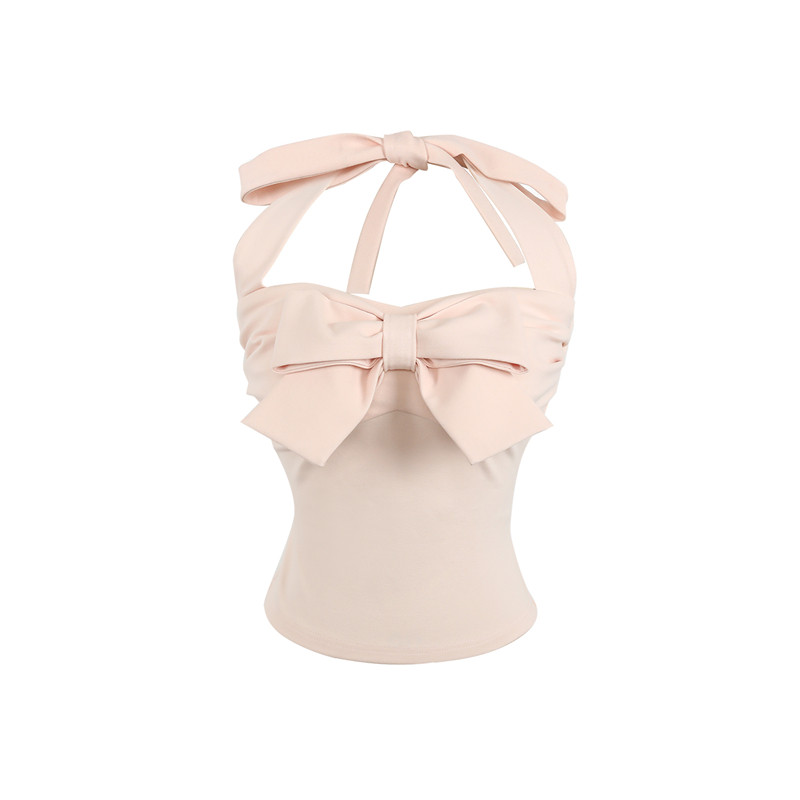 Mummy Cat下蛋喵 【温柔可浓】立体感蝴蝶结甜美挂脖弹力胸衣上衣