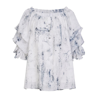 婉甸2026夏季新品原生灰灯笼袖印花宽松水墨晕染薄上衣1252H19SD4