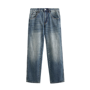 天丝莱赛尔牛仔裤男2026新款宽松阔腿直筒裤美式水洗做旧破洞裤子