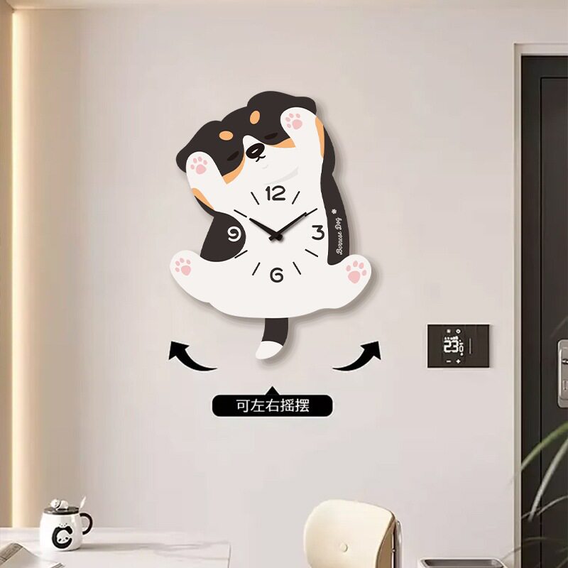 宠物卡通摇摆挂钟家用创意时钟钟表动态静音客厅大厅居家墙挂装饰