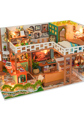 波西米亚木质灯光家具模型摆件