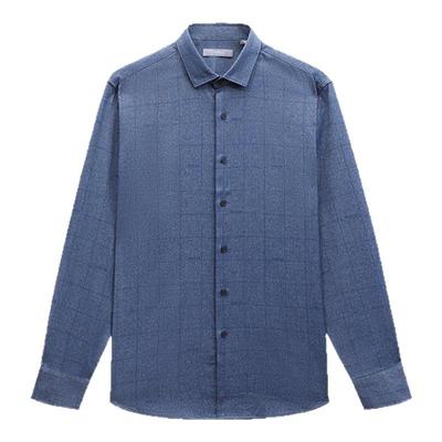 金利来新款男士翻领格纹长袖衬衫