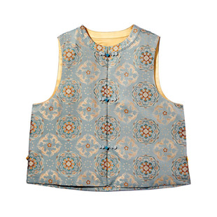 钱小萍宋锦宝花奔鹿桑蚕丝马甲三重纬中国风圆领无袖复古真丝开衫