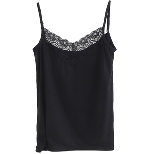 2件装夏季薄款可调肩带蕾丝花边V领吊带内搭背心女上衣莫代尔纯色