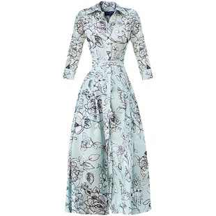 垂坠碎花复古连衣裙秋季温柔风法式精致知性别致衬衫裙子2610