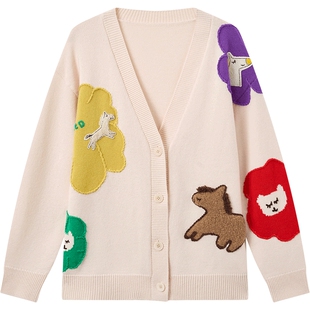 商场同款URLAZH有兰2026春季新款美丽诺羊毛V领宽松针织开衫外套