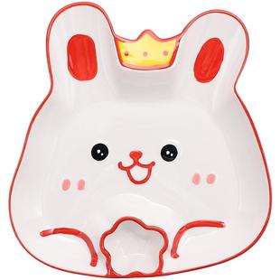 陶瓷新款饺子盘可爱带醋碟炸物小吃盘精致早餐分格盘子创意薯条盘