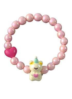 多喜商店【许个心愿吧】粉色系生日帽小熊表白可爱心串珠微弹手链