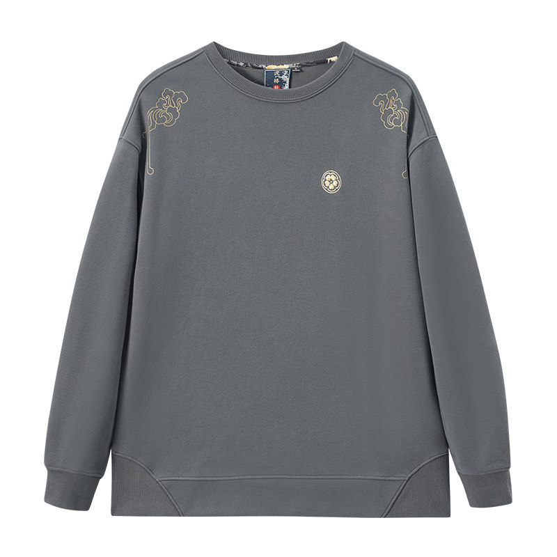 ONIARAI/鬼洗26春季新品泥棒蓝雕花鹿绣花加绒圆领卫衣男 24NOB63