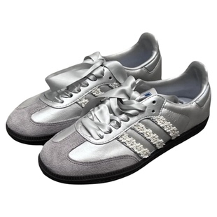 吻婷人丝绸鞋带适用阿迪samba德训鞋板鞋银灰色diy款加宽丝带绸缎