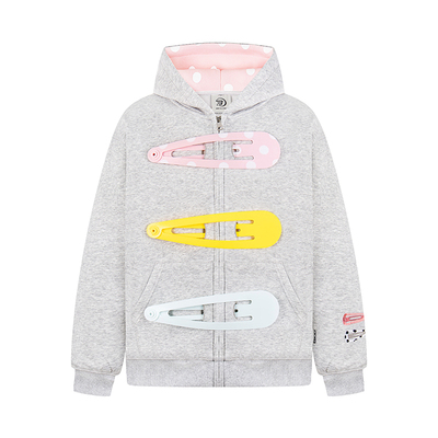 SREK新款设计感发夹印花连帽卫衣男女长袖宽松大廓形拉链开衫外套