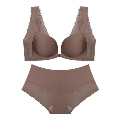 黛尔芬文胸罩夏季性感前扣无痕内衣女小胸聚拢显大上托防下垂套装