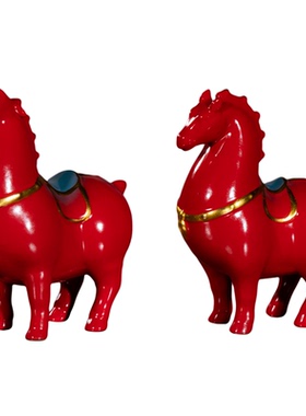 钧宜堂陶瓷创意红色招财唐马摆件