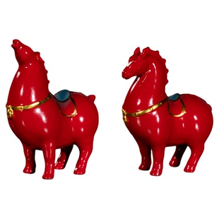 红色创意复古陶瓷唐马摆件客厅玄关办公室桌面书桌工艺品马到成功