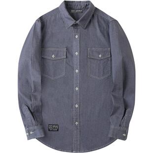 秋季新款蓝灰色工装衬衫男外套宽松休闲内搭长袖潮男士衬衣潮流