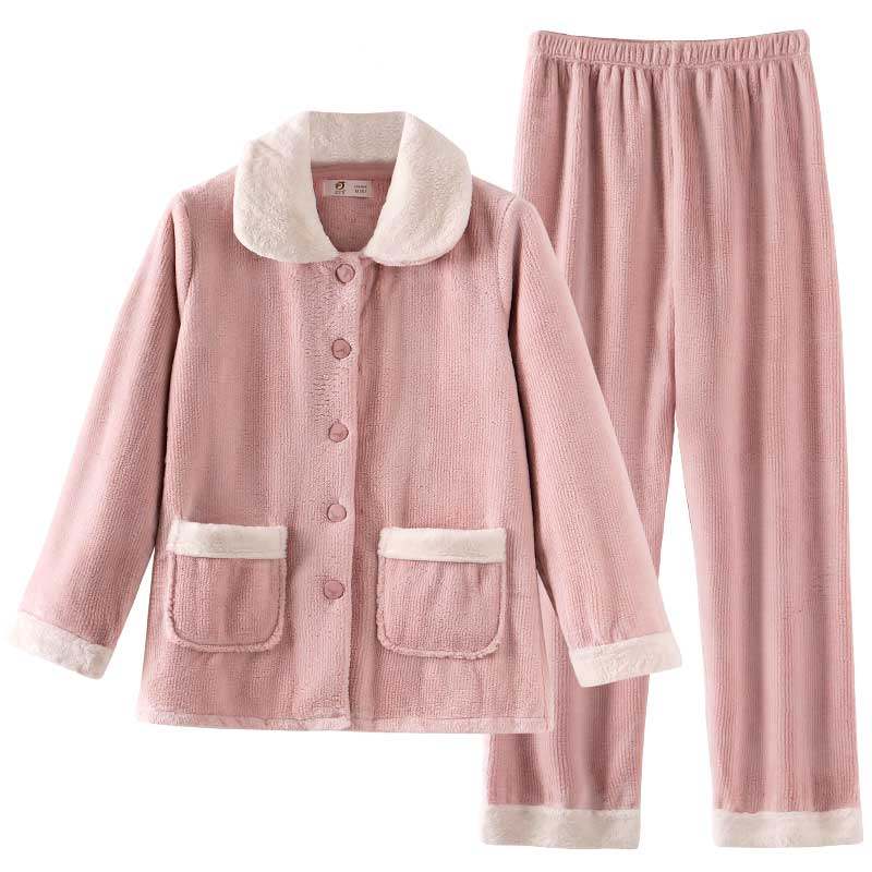 睡衣女士秋冬季冬天冬款珊瑚绒加厚加绒保暖法兰绒家居服大码套装