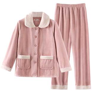 睡衣女士秋冬季冬天冬款珊瑚绒加厚加绒保暖法兰绒家居服大码套装