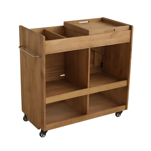 润家家居中古实木多功能折叠推车可移动茶几工作台收纳柜储物边柜