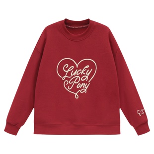 吕小虎ACTUP 马年限定款冬季新年红色加绒卫衣男刺绣宽松长袖上衣