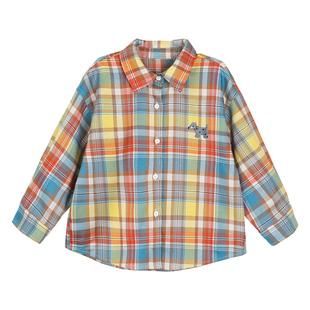 小O宝Okids童装宝宝格子衬衫女翻领2026春装新款女童衬衣开衫外套