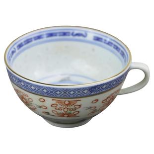景德镇七十年代老厂货陶瓷茶具青花玲珑加彩描金茶杯耳杯老咖啡杯