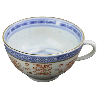 老厂货青花玲珑陶瓷耳杯