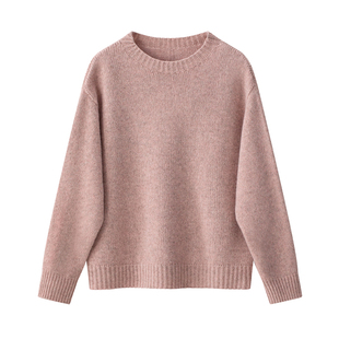 Lagur＜复古基调＞藏地牦牛绒粉色圆领毛衣女冬季针织衫新款上衣