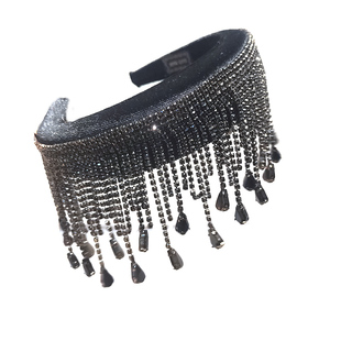 宫廷发饰黑色水钻流苏发箍女高颅顶水晶发卡海绵镶钻宝石头箍复古