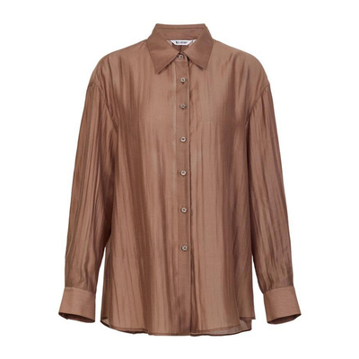 婉甸2026夏季新雅丹咖长袖休闲风薄款开衫纽扣宽松衬衫1252S04JD2