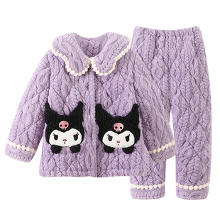 女童睡衣冬季三层夹棉加绒加厚儿童家居服冬款女孩珊瑚绒2025新款