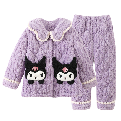 女童睡衣冬季三层夹棉加绒加厚