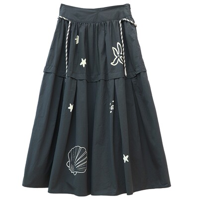 双层结构分割A字半身裙配腰绳