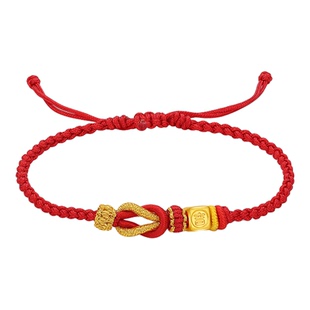 周六福黄金5d硬金手绳女款吉财福發红绳定价送女友情人节礼物官方