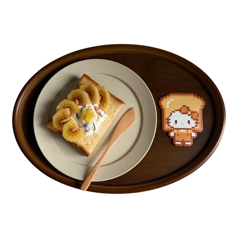 日式米白粗陶浅盘甜品盘